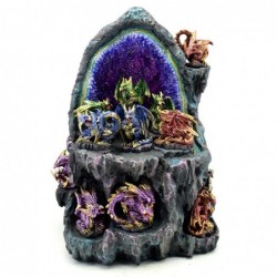 Set Figura Decorativa Cueva Geoda Resina con 12 Dragones Fantasía 28 cm