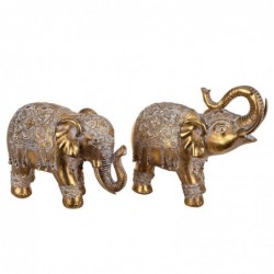 Set Figura Decorativa Elefante Oriental x2 Dorado Resina 22 cm