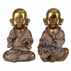 Set Figura Decorativa Monje Budista x2 Buda Dorado Resina 17 cm