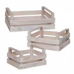 Caja Decorativa Set 3 Unidades Madera Blanca 39 cm