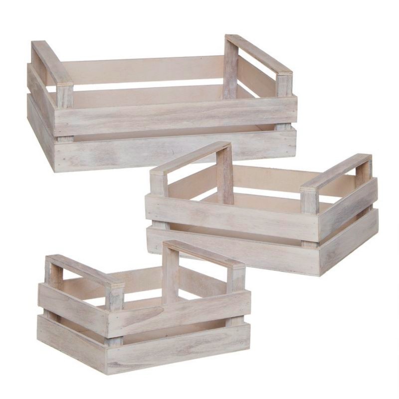 Caja Decorativa Set 3 Unidades Madera Blanca 39 cm