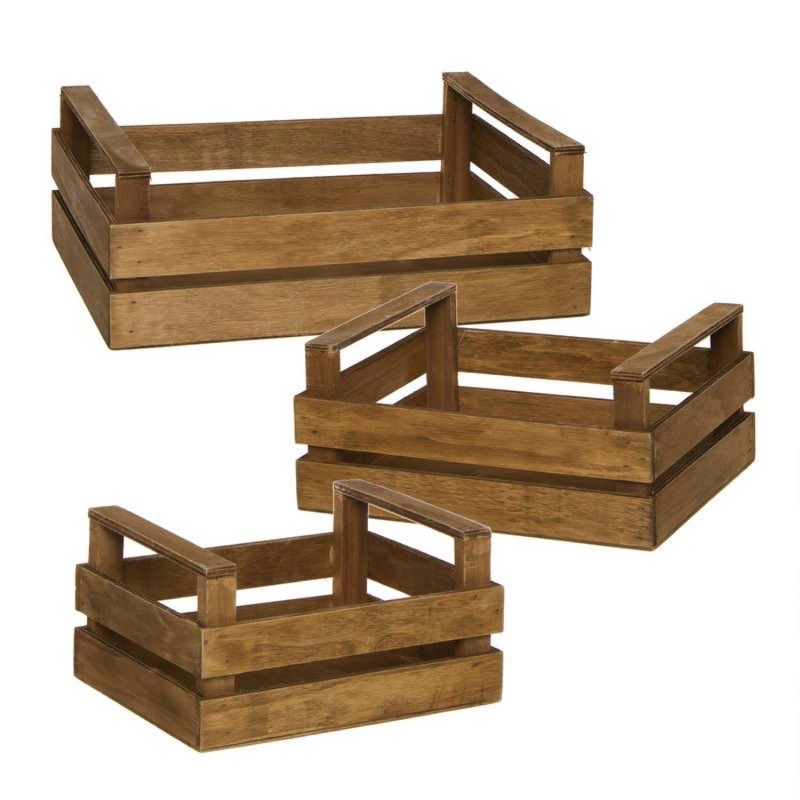 Caja Decorativa Set 3 Unidades Madera Natural 39 cm