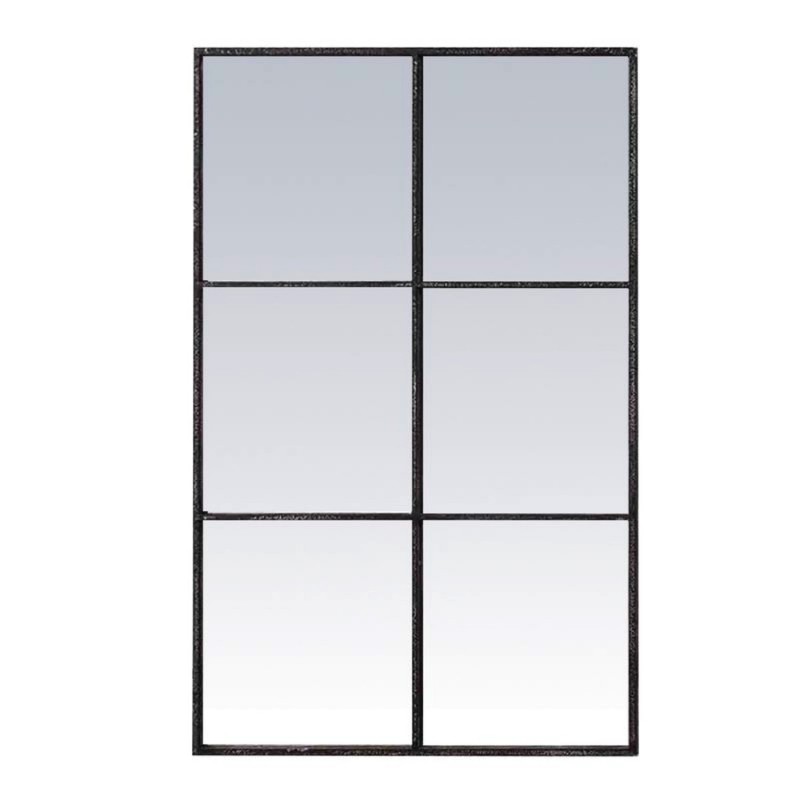 Espejo de Pared Forma Ventana Metalico Negro 60x90 cm