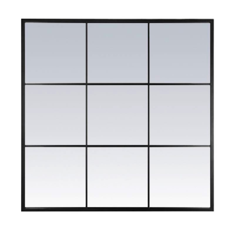 Espejo de Pared Forma Ventana Metalico Negro 90x90 cm