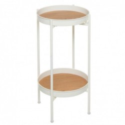 Mesa Auxiliar Juego 2 Niveles Metal y Madera Blanca 61 cm