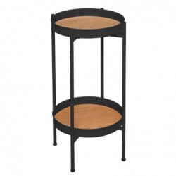 Mesa Auxiliar Juego 2 Niveles Metal y Madera Negra 61 cm