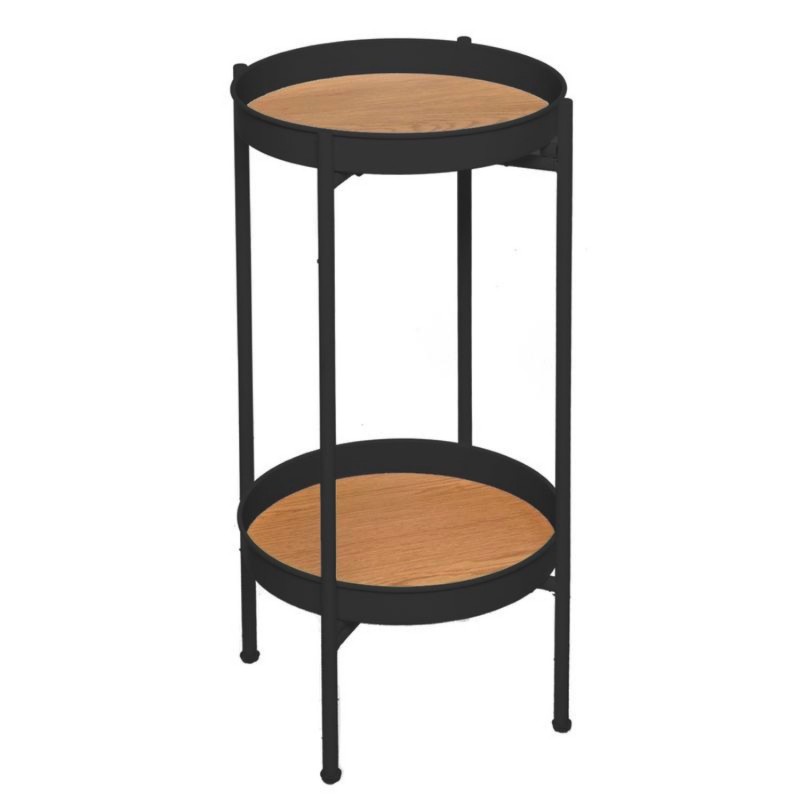 Mesa Auxiliar Juego 2 Niveles Metal y Madera Negra 61 cm