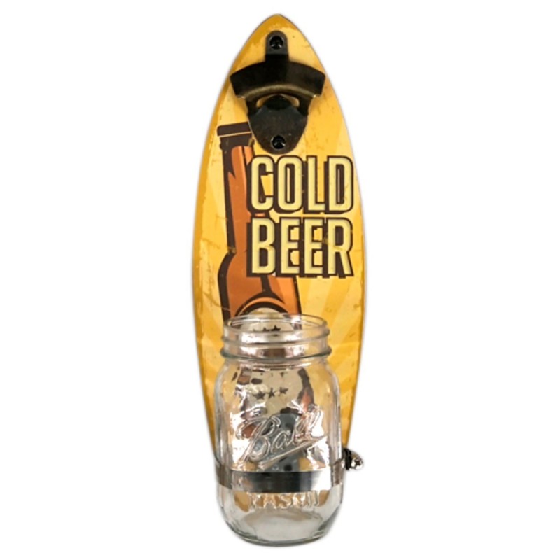 Abrebotellas pared COLD BEER con recogechapas 33 cm MDF y Metal