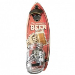 Abrebotellas pared PREMIUM BEER con recogechapas 33 cm MDF y Metal