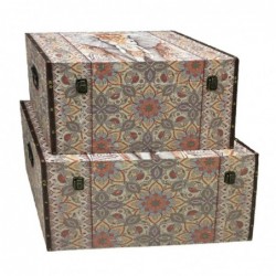 Baul Madera Set 2 Unidades Floral 70x40 cm