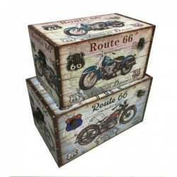 Baul Madera Set 2 Unidades Route 66 70x40 cm