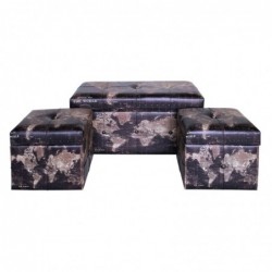 Baul Madera Set 3 Unidades Mapamundi 80x44 cm