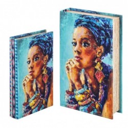 Caja con Forma de Libro Set 2 Unidades Chica Africana 26x17 cm