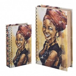Caja con Forma de Libro Set 2 Unidades Chica Africana 26x17 cm