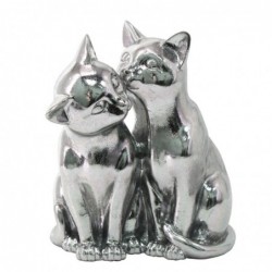 Figura Decorativa Beso Gatos Plateada 19 cm