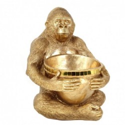 Figura Decorativa con Bol Gorila Dorado Elegante Resina Funcional y Adorno 39 cm