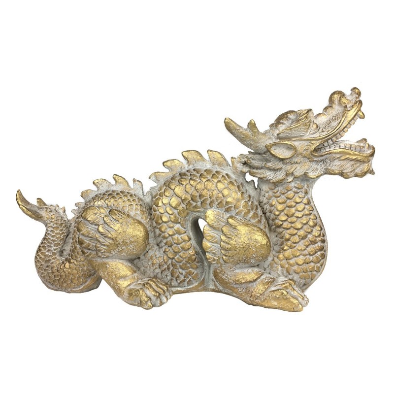 Figura Decorativa Dragón Chino Asiatico Dorado 43 cm