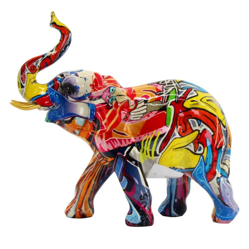 Figura Decorativa Elefante Grafiti Colorido 25 cm