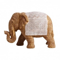 Figura Decorativa Elefante Hindu con Relieve Apariencia Mimbre 29 cm