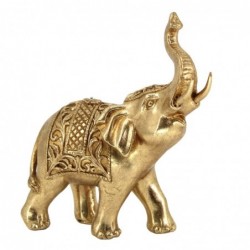Figura Decorativa Elefante Hindu Dorado con Relieve 16 cm