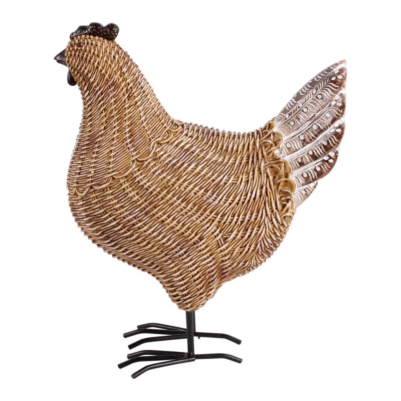 Figura Decorativa Gallina Marron Resina Rustica Efecto Mimbre 25 cm