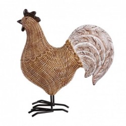 Figura Decorativa Gallo Marron Resina Rustica Efecto Mimbre 28 cm