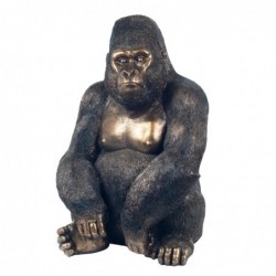 Figura Decorativa Gorila Grande Resina Acabado Bronce Elegante 66 cm