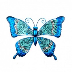 Figura Decorativa Mariposa Azul Adorno Pared Metal y Cristal 26 cm