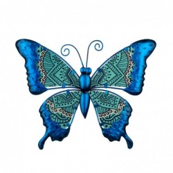 Figura Decorativa Mariposa Azul Adorno Pared Metal y Cristal 30 cm