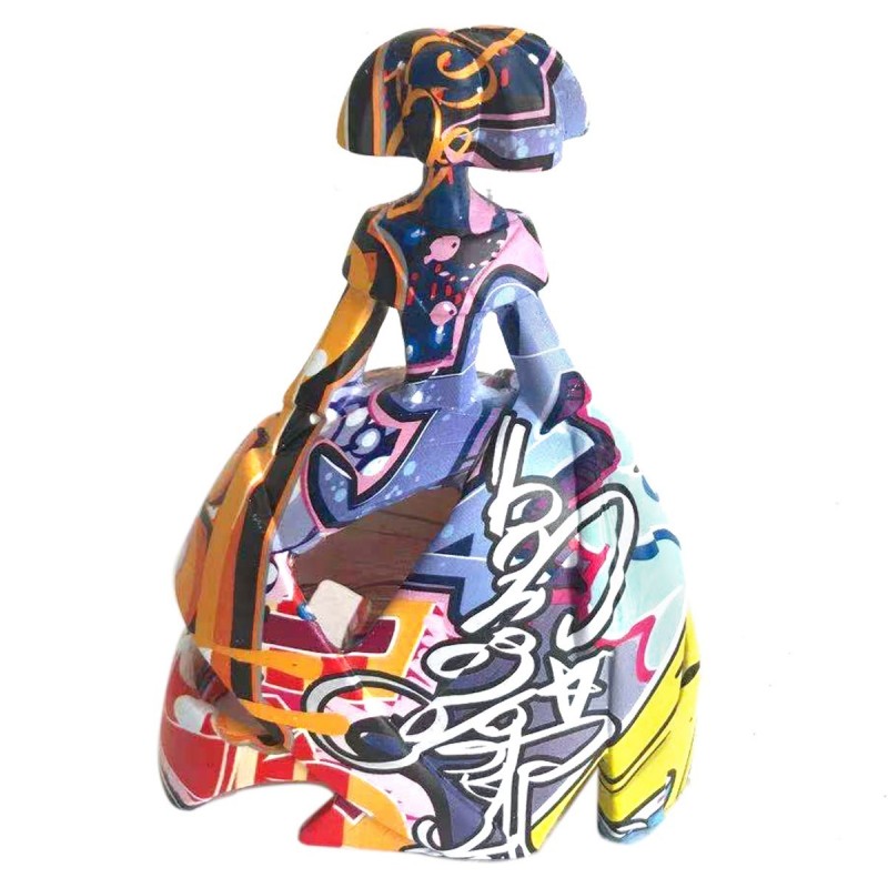 Figura Decorativa Menina Mujer Vestido Grafiti Colorida 27 cm