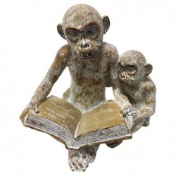 Figura Decorativa Monos Padre Madre Hijo Libro Cuento Lectura 20 cm