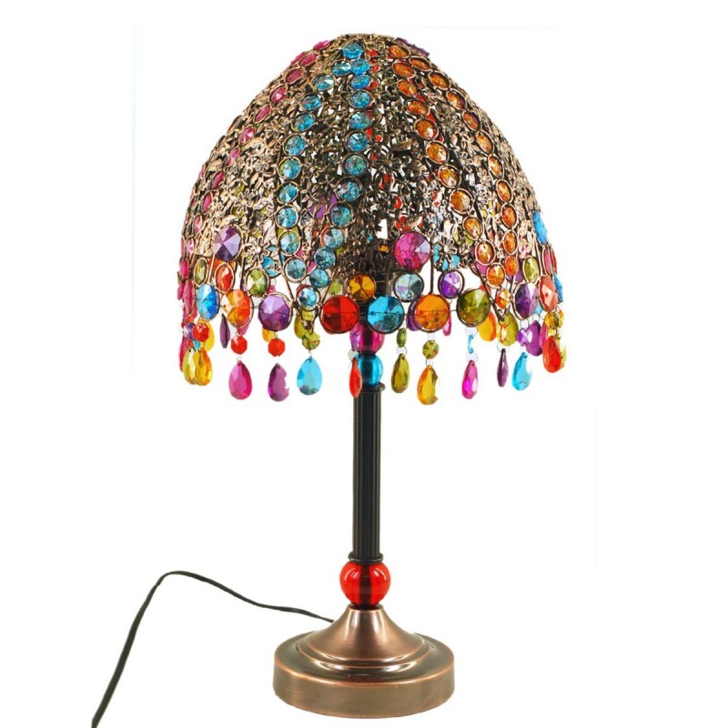 Lámpara Sobremesa Pie Cristales Colores Luz Cálida Relajante Ambiente Arabe 53 cm