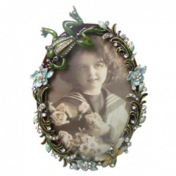 Marco de Fotos Oval Portafotos Vintage Flores Rana con Brillantes 15 cm