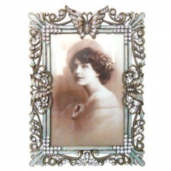 Marco de Fotos Vertical Portafotos Vintage Mariposas con Brillantes 19 cm