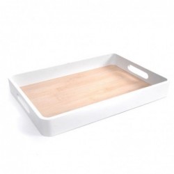 Bandeja Servir Madera Blanca Marron Elegante Funcional 34 cm