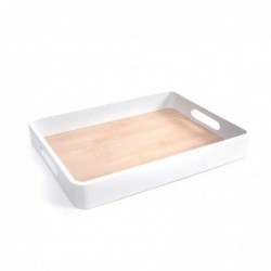 Bandeja Servir Madera Blanca Marron Elegante Funcional 40 cm