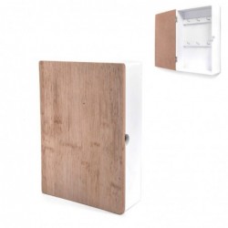 Caja Llaves Pared Recibidor Llavero Madera Blanco y Marron 27 cm