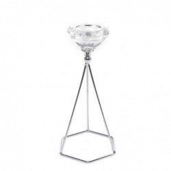 Candelabro Decorativo Diamante Cristal Plateado Portavelas Elegante 20 cm
