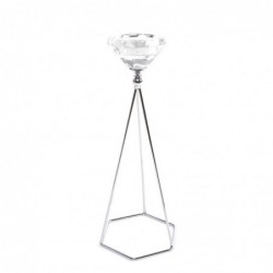 Candelabro Decorativo Diamante Cristal Plateado Portavelas Elegante 25 cm