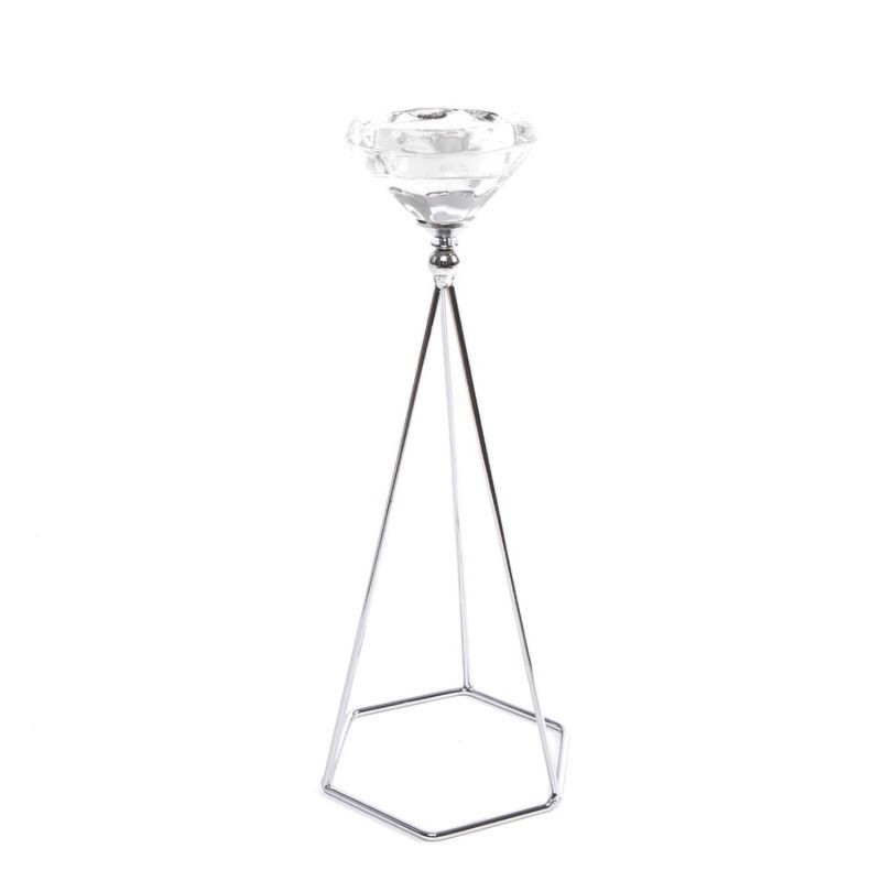 Candelabro Cristal Plateado Portavelas Elegante 25 cm