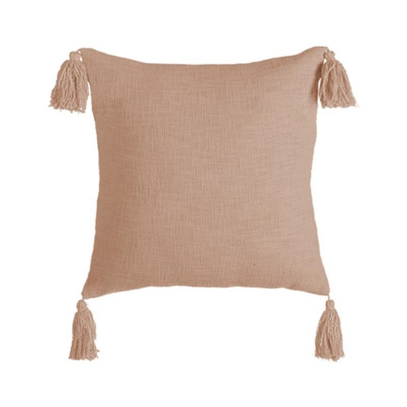 Cojin Cuadrado Decorativo Pompones Marron Beige Diseño Boho Cama Sofá 45 cm