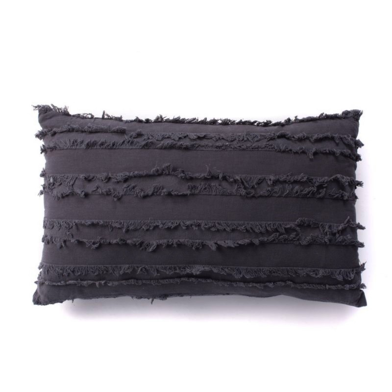 Cojin Decorativo con Flecos Diseño Boho Cama Sofá Negro Gris 30 x 50 cm