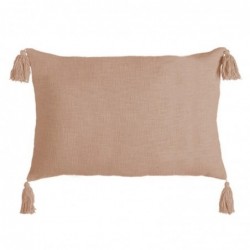 Cojin Decorativo Pompones Marron Beige Diseño Boho Cama Sofá 50 cm