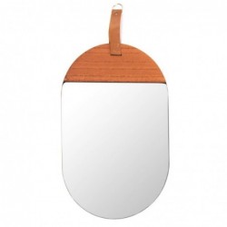 Espejo Pared Decorativo Oval Madera con Asa Marron 45 cm