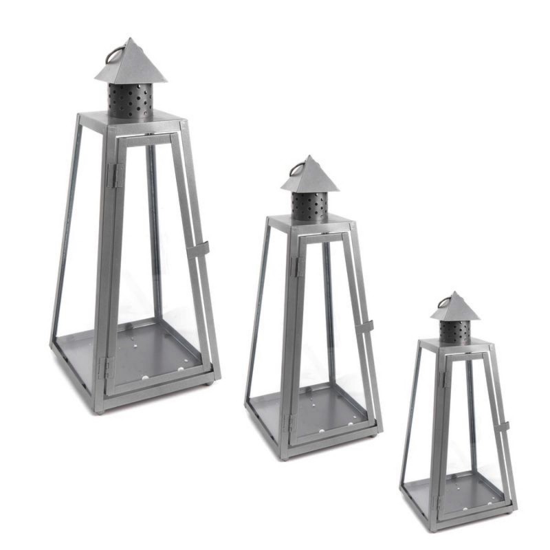 Farol Metalico Set 3 unidades Gris 40 cm