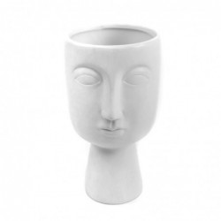 Jarrón Ceramica Decorativo Cara Diseño Elegante Florero Blanco 22 cm