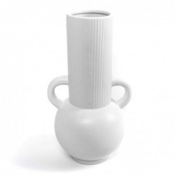 Jarrón Ceramica Decorativo Diseño Boho Elegante Florero con Asas Blanco 29 cm