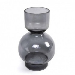 Jarrón Cristal Decorativo Diseño Elegante Gris Oscuro Florero 19 cm