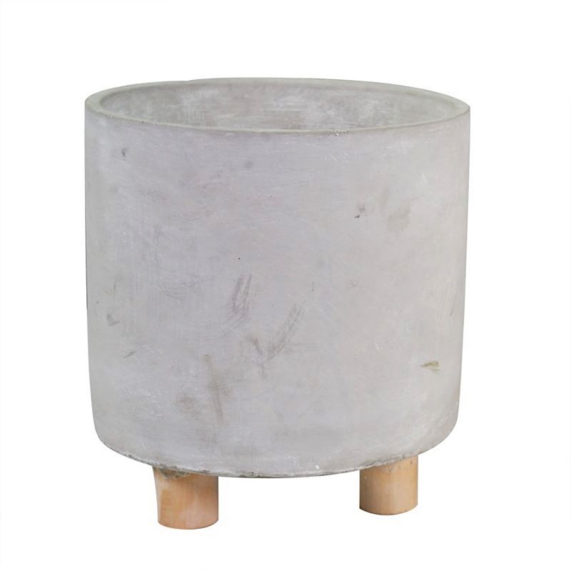 Macetero de Cemento con Soporte de Madera 21 cm