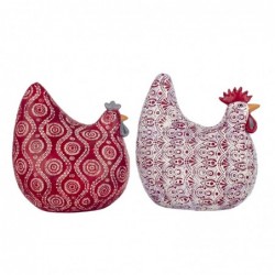 Set Figura Decorativa Gallo Gallina x2 Resina Rojo Blanco 17 cm